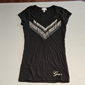 Guess Black Fitted Sparkly / Studded Tee